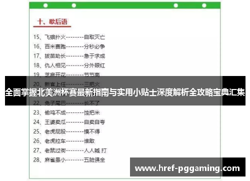 全面掌握北美洲杯赛最新指南与实用小贴士深度解析全攻略宝典汇集 全面掌握北美洲杯赛最新指南与实用小贴士深度解析全攻略宝典汇集